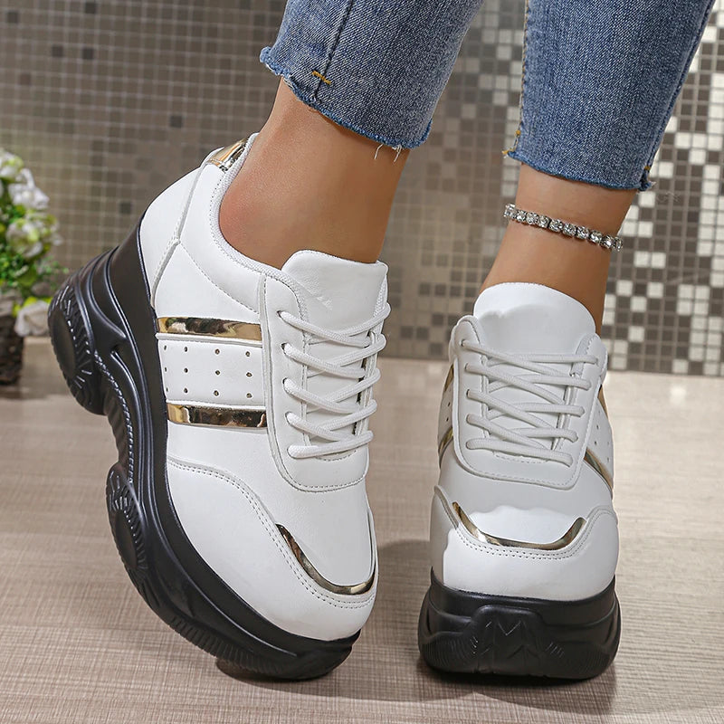Chunky Platform Sports Sneakers Women Fashion Lace Up Thick Bottom Vulcanized Shoes Woman Plus Size 42 Non Slip Sport Shoes