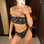 2026 Floral Off Shoulder Bikini Female Swimsuit Women Swimwear Two-Pieces Bikini Set Mid Waist Bather Bathing Suit Swim V1671