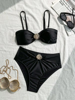 Sexy Metal Shell High Waist Bikini Set Women Black Coffee Pleate Push Up Two Piece Swimsuit 2026 Holiday Bathing Suit Swimwear