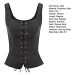 Women Vest Lace-up Strap Renaissance Vinatge Square Neck Sleeveless Medieval Slim Fit Halloween Cosplay Performance Top