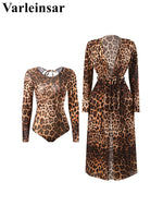 S - XXL With Cover Up Long Sleeve Leopard Printed Women Swimwear One Piece Swimsuit Female Padded Bather Bathing Suit Swim V7353