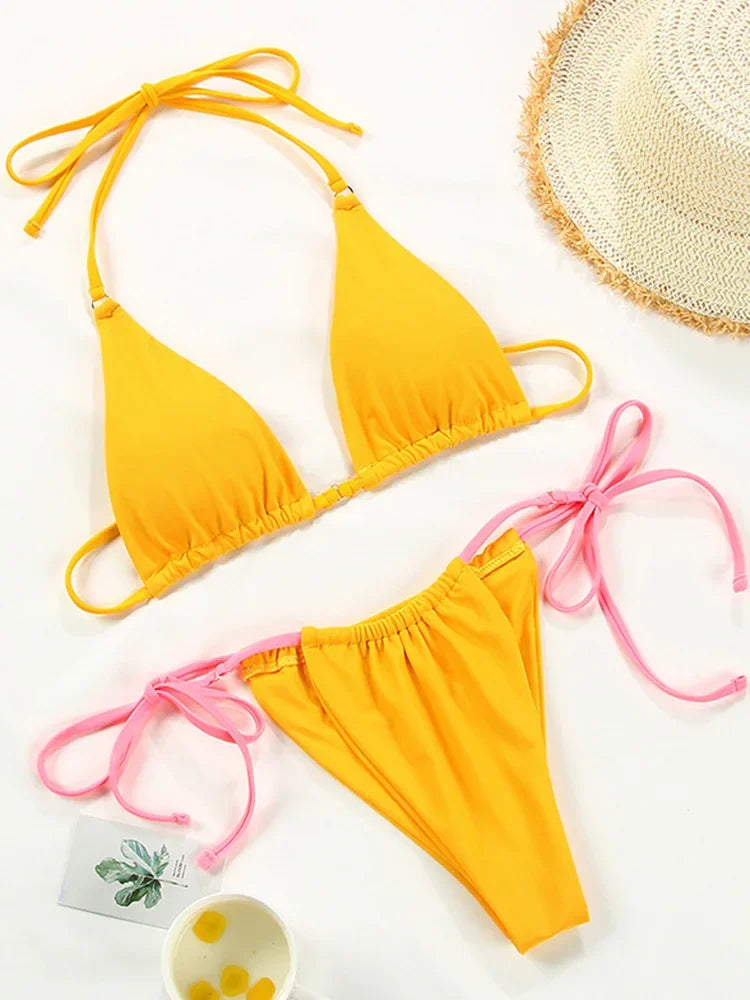 2025 Polka Dot Mini Micro String Bikini Women Swimsuit Female Bikinis Brazilian Swimwear Two Pieces Bikini Set Bathing Suit Swim