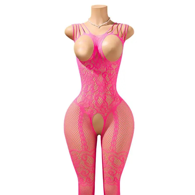 Sexy Open Lingerie Set .Erotic Exposed Breast Bra Transparent Bodystocking Teddy Crotchless Bodysuit Lust Hot Underwear Suit