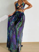2024 Halter Criss Cross Bikini Tropical Print Swimsuit & Beach Dress 3 Piece Sexy Swimwear Women Bathing Suit Beachwear Summer