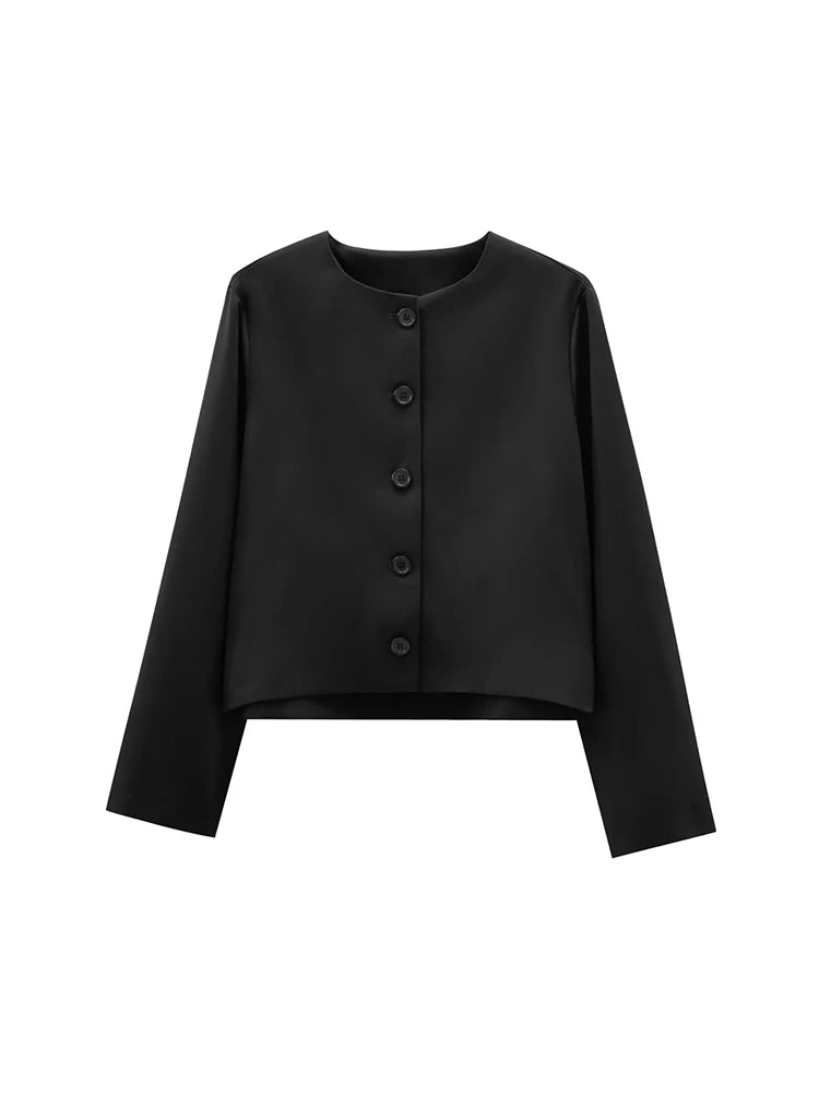 Foridol Solid O-neck Single Breasted Black Blazer Coat Women Autumn Winter Short Jacket Office Lady Vintage Buttons Veste