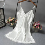 Women Satin Nightdress Lace Trim Slip Dress Spaghetti Strap Silky Nightgown Elegant Sleepwear Home Lingerie
