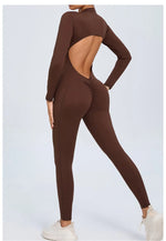 Women's Seamless Yoga Bodysuit Long Sleeve Zipper & Back Cutout Naked Feeling Quick-Dry Running Fitness Workout Jumpsuit