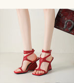Brand Design Cross-Strap Rhinestone Sandals Summer For Women Crystal Strange Style High Heels Buckle Strap Dress Shoes Blue Red