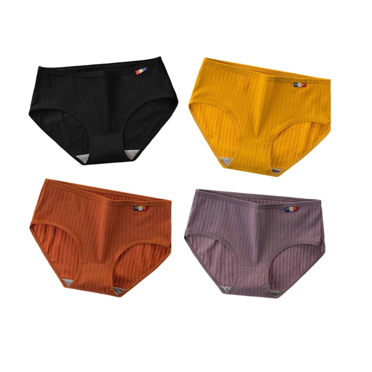 4Pcs/Set Women's Mid-Rise Cotton Panties Breathable Soft Ribbed Underwear Solid Lingerie Stretchy Comfort Daily Briefs M-XL