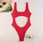Sexy Hollow Out Thong Bikini 2026 Women Black Red Ribbed Backless Tummy Cut Out One Piece Swimsuit Beach Bathing Suit Swimwear