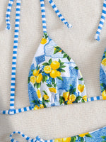 Sexy Blue Fruit Print Micro Bikini 2025 Women Tie Up Strap Push Up Triangle Swimsuit Beach Bathing Suit Holiday 2 Piece Swimwear