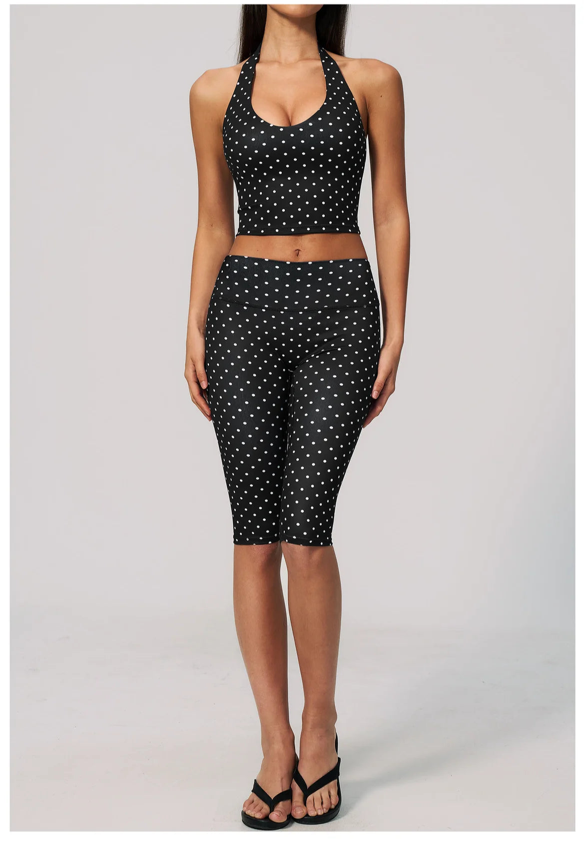 Yoga Capri Pants Set 2pcs Sport Set Women Polka Dot Athletic Wear Gym Push Up Yoga Pants Gym Suit Fitness Bra Workout Set Outfit