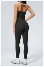 Women Tracksuit 2PCS Seamless Yoga Sets Hanging V Neck Slim Sports Tank Top Fitness Outfits Gym Running High Waist Leggings Suit