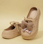 2025 New Slippers DIY Bow Platform Sandals for Women Summer Thick Sole Beach Slides Woman Flowers Non Slip Clogs Garden Shoes