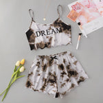 summer Pajamas Sets Women Sleepwear Sexy Lingerie Cute Tie-dyed Print Sleeveless O-Neck Thin Tops with Shorts Set Underwear