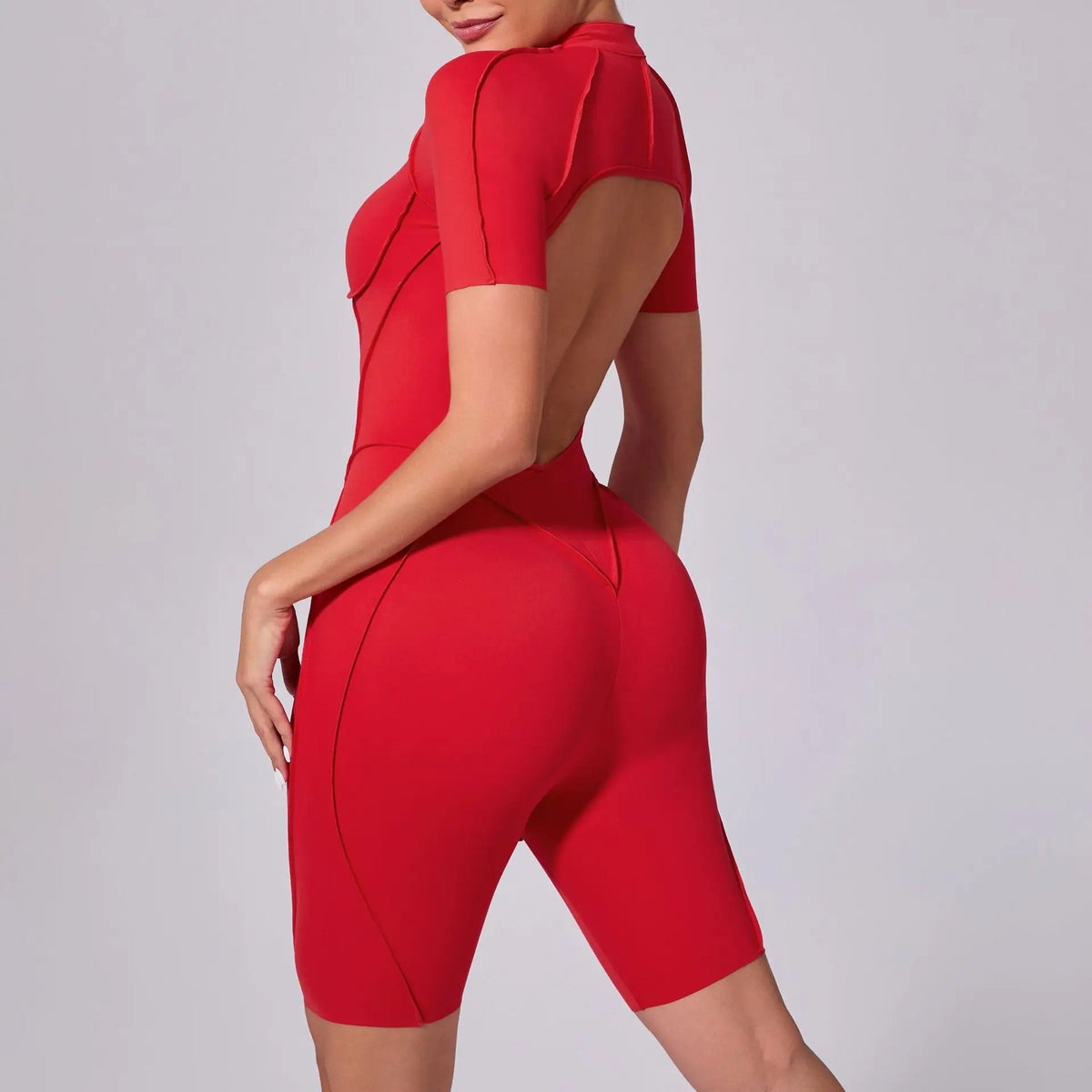 Summer Zipper Short Sleeve Yoga Jumpsuit Women Outerwear Sports Fitness Hip-lifting Backless One-piece Workout Gym Tracksutis