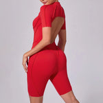 Summer Zipper Short Sleeve Yoga Jumpsuit Women Outerwear Sports Fitness Hip-lifting Backless One-piece Workout Gym Tracksutis