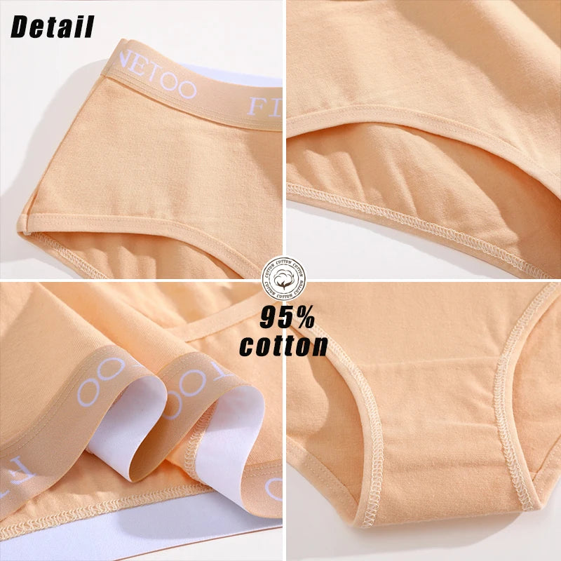 FINETOO 4Pcs Women'sCotton Panties Sexy Breathable Low WaistBriefs Letter Straps Underwear Soft Stretch Comfortable Lingerie
