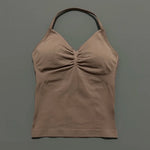 HISTELLO GYM Longline Strappy Top Women Seamless Yoga Clothing With Removable Pads V Neck Open Back Bra Workout Sports Halter