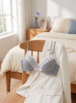 Ladies Bra Grey Ribbed Knit with White Lace Panel Sculpted Support Padded Bralette Smooth Comfort Women Lingerie MR3458