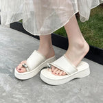 Women's Thick Heel Sandals Summer New StyleTrendy Toe Covering Flat Sandals Simple Design Rubber Sole