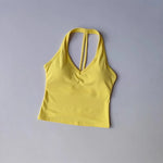 Women's Summer V-Neck Yoga Sports Vest Hanging Back Neck Design Outdoor Running Training Gathered Fit Top for Active Wear