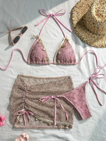 DEKA Knitted Mesh Halter Tie 3 Pieces Bikinis Sets with Package Skirt Swimsuits Beachwear Swimwear Biquini Купальник Женский