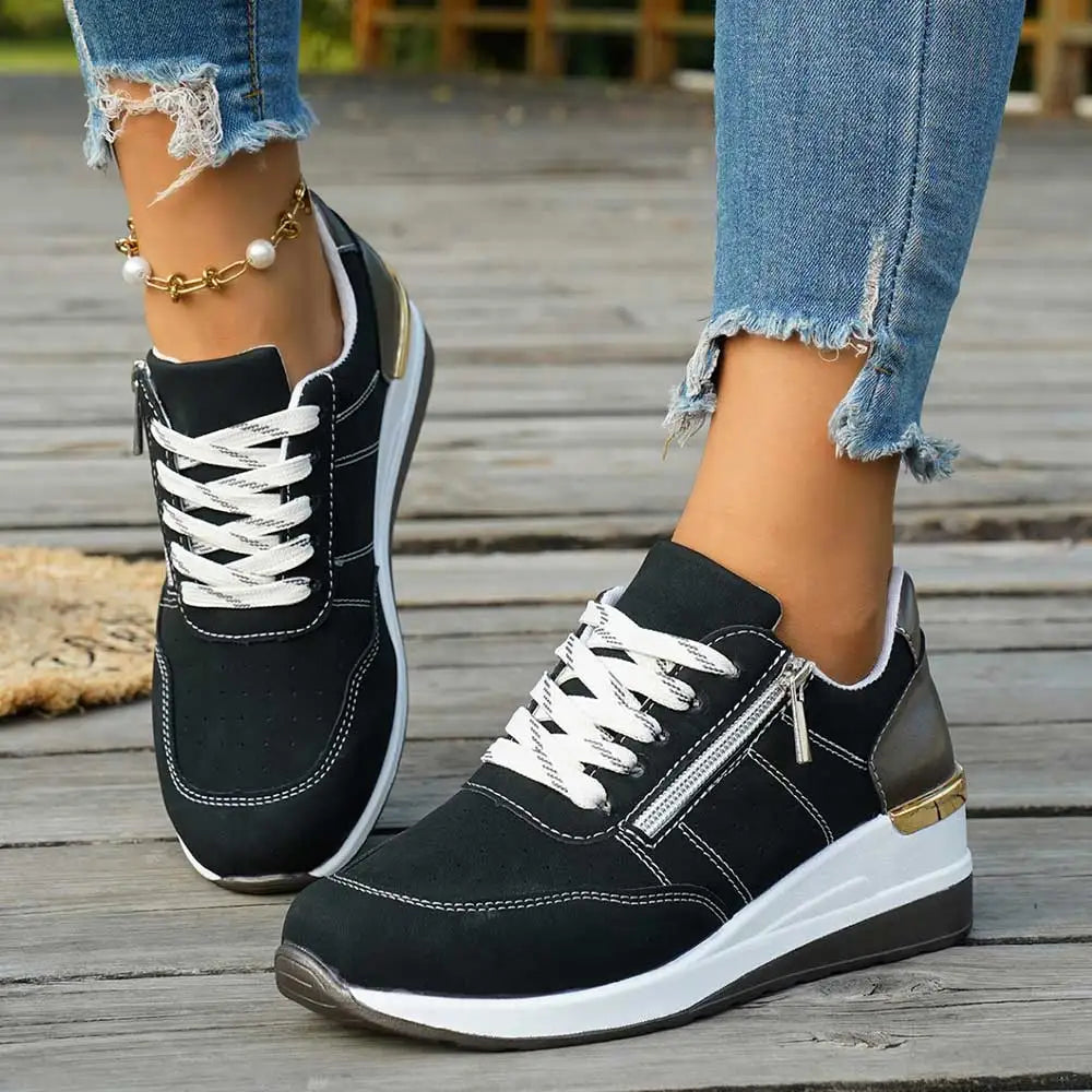 EUR Size 44 Leisure Black Wedges Trainers Sneakers Summer Pink 5.5cm Heels Comfy Walking Casual Shoes Women Daily Wear Footwear