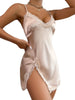 Red Women's Sexy Silk Satin Night Dress Sleeveless Nighties Deep V Backless NightgownsLuxury Nightgown Lace Halter Sleepshirts