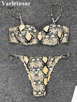 Snake Skin Underwired Bikini Female Swimsuit Two-Pieces Bikini Set High Leg Cut Women Swimwear Bather Bathing Suit Swim V1599