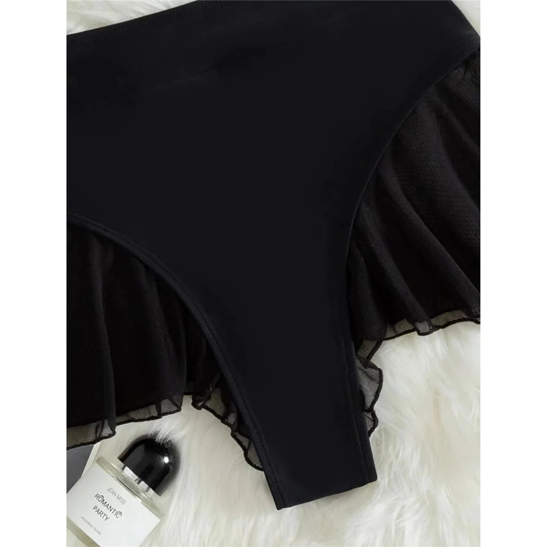 New Sexy Ruffled Mini MIcro Thong Bikini Bottom Swim Brief Women Swimwear Female Bather Brazilian Tanga Panties Underwear V4267
