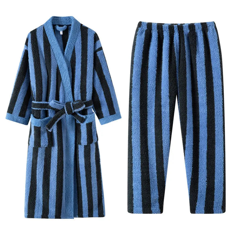 Ladies Thick Coral Fleece Extra Long Bathrobe Couple Sleepwear Set Warm Winter Dressing Gown Soft Loose Home Robe Loungewear
