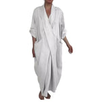 Bohemian Maxi Dress Spring Autumn Maxi Dress Robe Baggy Cross V Neck Large Pocket Retro A-line Casual Party Travel Dress