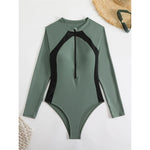 Sexy High Cut Printed Long Sleeve Zipper Surf Rash Guard One Piece Swimsuit Women Swimwear Female Bather Bathing Suit Swim V6285