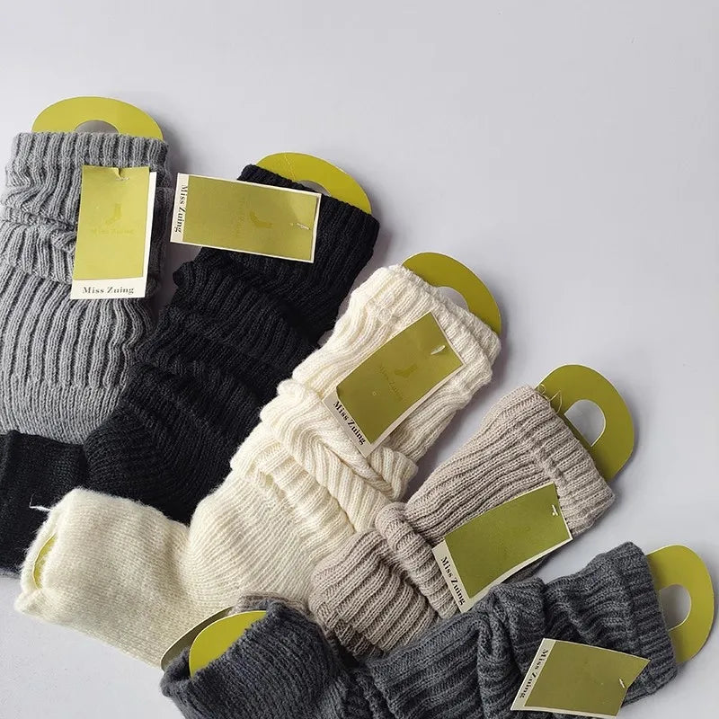Women's warm knitted socks, autumn and winter Korean version long leg stacked socks, solid color warm dance yoga knitted socks
