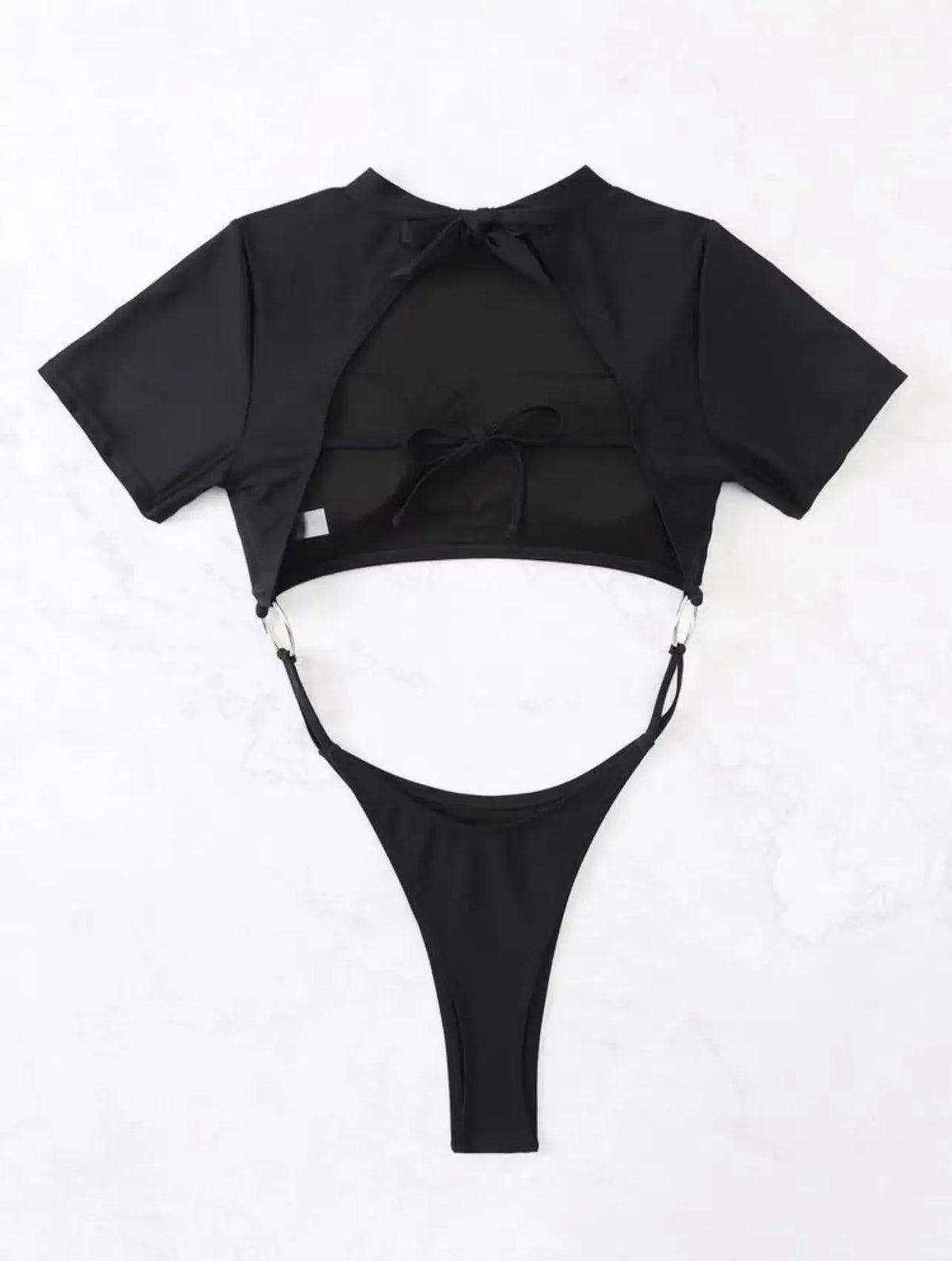 XS - L Mini Micro Thong Short Sleeve One Piece Swimsuit Women Female Swimwear Cut Cut Monokini High Cut Bathing Suit Swim Lady
