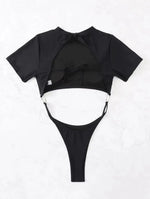 XS - L Mini Micro Thong Short Sleeve One Piece Swimsuit Women Female Swimwear Cut Cut Monokini High Cut Bathing Suit Swim Lady