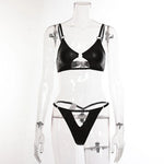Toucheart Sexy Hollow Out Halter Chain Lingeries Bra Set Exotic Glossy Pu Leather Set Underwear For Women Bra Set Sexy Lingerie