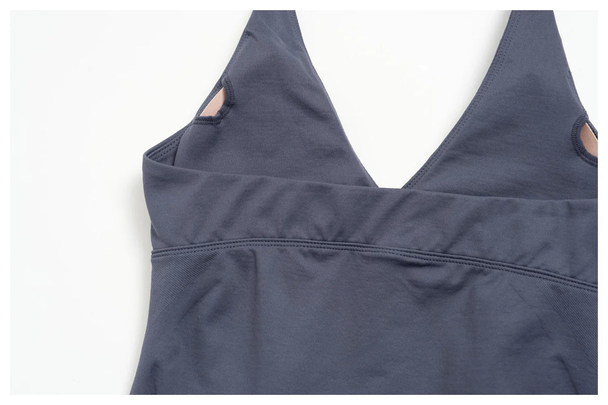 New Seamless Yoga Thread Set Women Hanging Neck V Neck Slim Sports Tank Top Hip Lifting Abdominal Tightening Shorts Fitness Suit