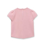 Women's Fashion Casual Puff Sleeve Casual Top Pink Puff Sleeve Knit Top Round Neck Ribbed Back Zipper Casual Style T-Shirt 60BW
