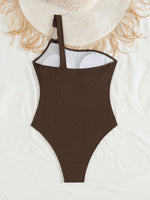 Sexy Women One Piece Swimsuit Female Swimwear 2025 Oval One Shoulder Monokini Swimming Suit Beachwear Bathing Suit Biquini Brown