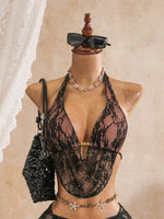 Sexy Black Mesh Shorts 3 Piece Bikinis Sets2026 Women Pearls Push Up Tassel Bra Swimsuit Beach Holiday Bathing Suit Swimwear