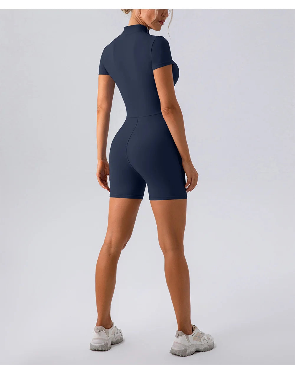 Yoga Jumpsuit Fashion Zipper Dance Short Playsuit Women Romper Short Sleeve Gym Fitness Overalls One Piece Sports Suit Unitard