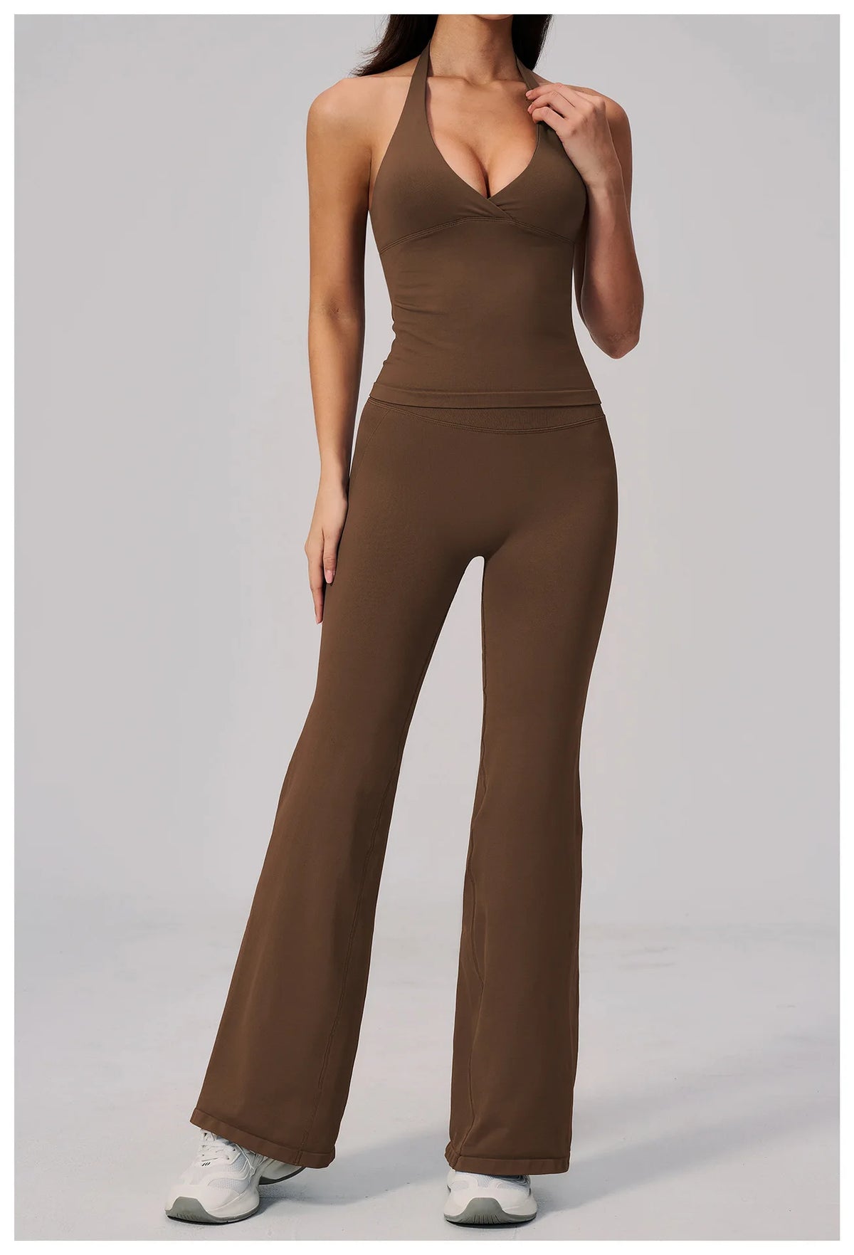 V-neck Yoga Sets Women Seamless Slimming Sports Tank Top High Waist Wide Leg Pants Fitness Suit Outwear Gym Running Tracksuit