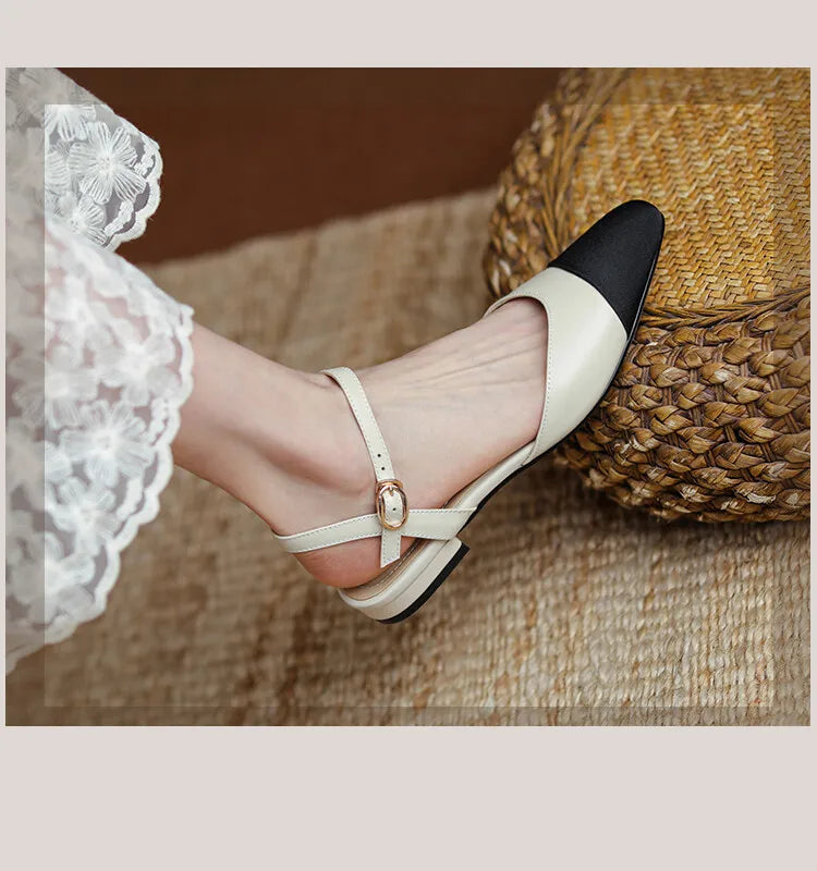 New 2025 Summer Women's Sandals Elegant Medium Heel Toe Mules Comfortable Office Women's Shoes Buckle Heels Dress Shoes