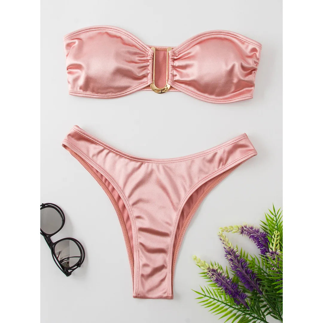 13 Color 2026 New Sexy Bandeau Bikini Women Swimwear Female Swimsuit Two-Pieces Bikini Set Padded Bather Bathing Suit Swim V4647
