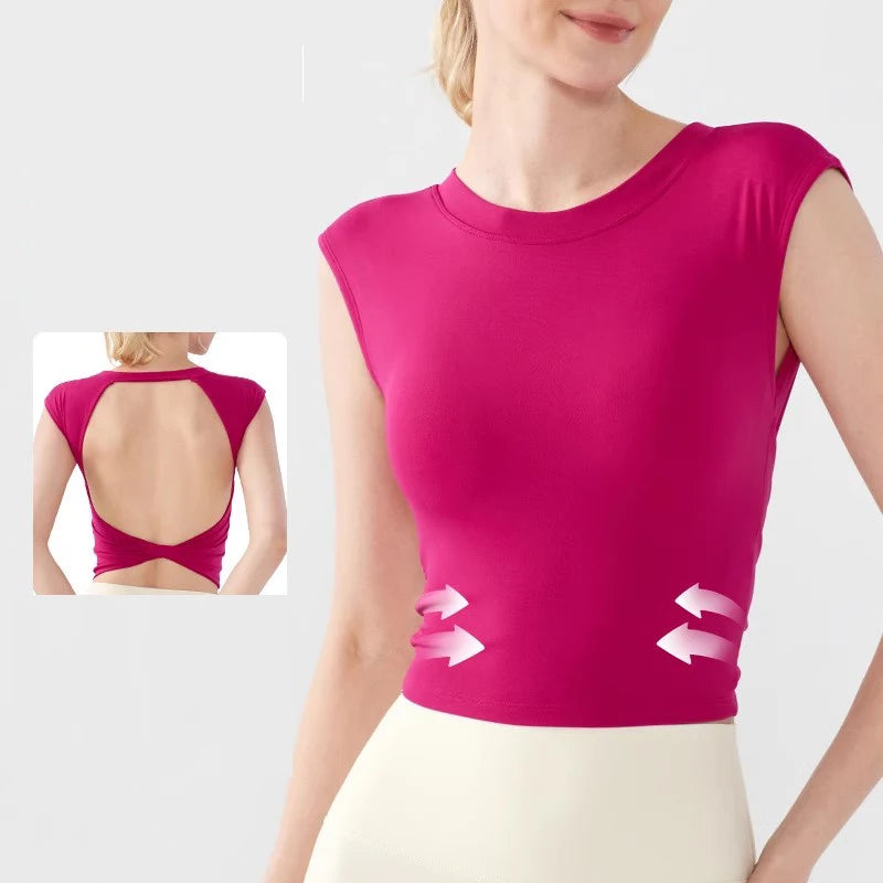 Sexy Short Backless Fixed Chest Pad Sports T-shirt Vest Women's Tight Fitting Quick Drying Slimming Yoga Suit Top Clothing