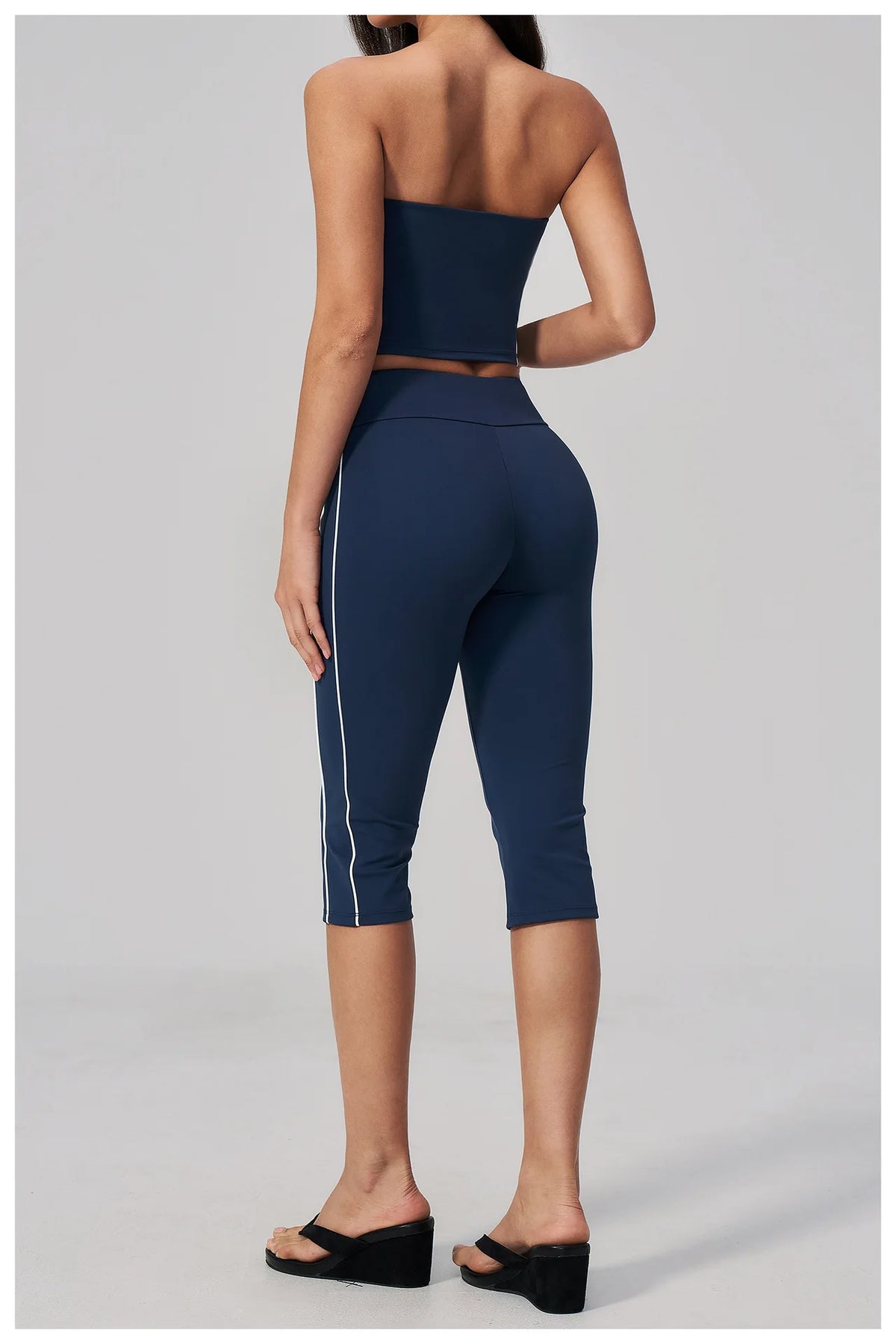 Color Blocked Strapless Yoga Suit 2 Pieces Women Sports Bra High Waist Leggings Fitness Suit Outwear Running Push Up Tracksuit