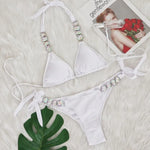 DEKA Women Diamond Bikini Set Rhinestones Swimwear Halter Wrinkled Bikini Female Two-pieces Swimsuit Bather Bathing Suit Swim