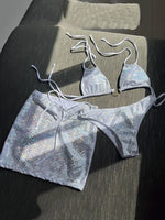 3PCS with Skirt Shiny Snake Skin Bikini Women Swimwear Female Swimsuit Three-pieces Bikini Set Halter Bathing Suit Beach Wear